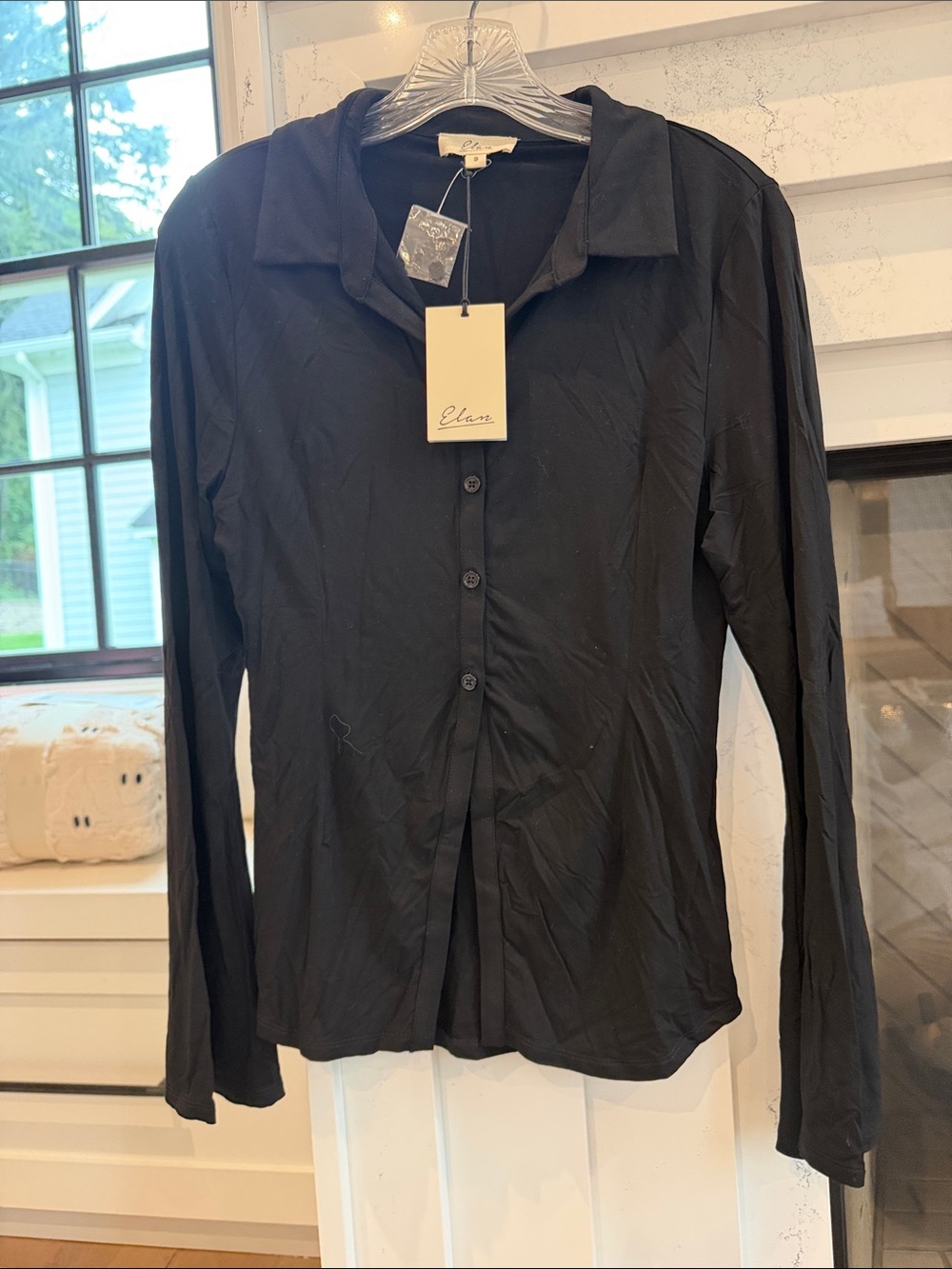 Elan Black Long-Sleeve Button Front Shirt